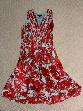 Banana Republic Red & Blue Floral Sleeveless V-Neck Dress